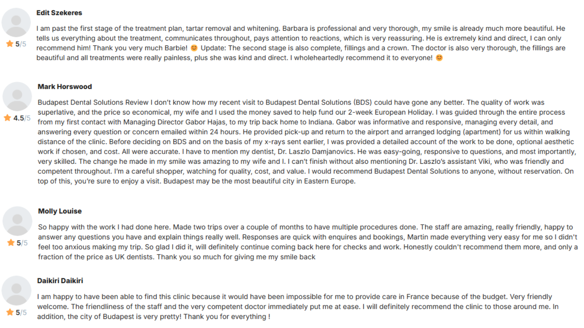 a screenshot of great patient reviews
