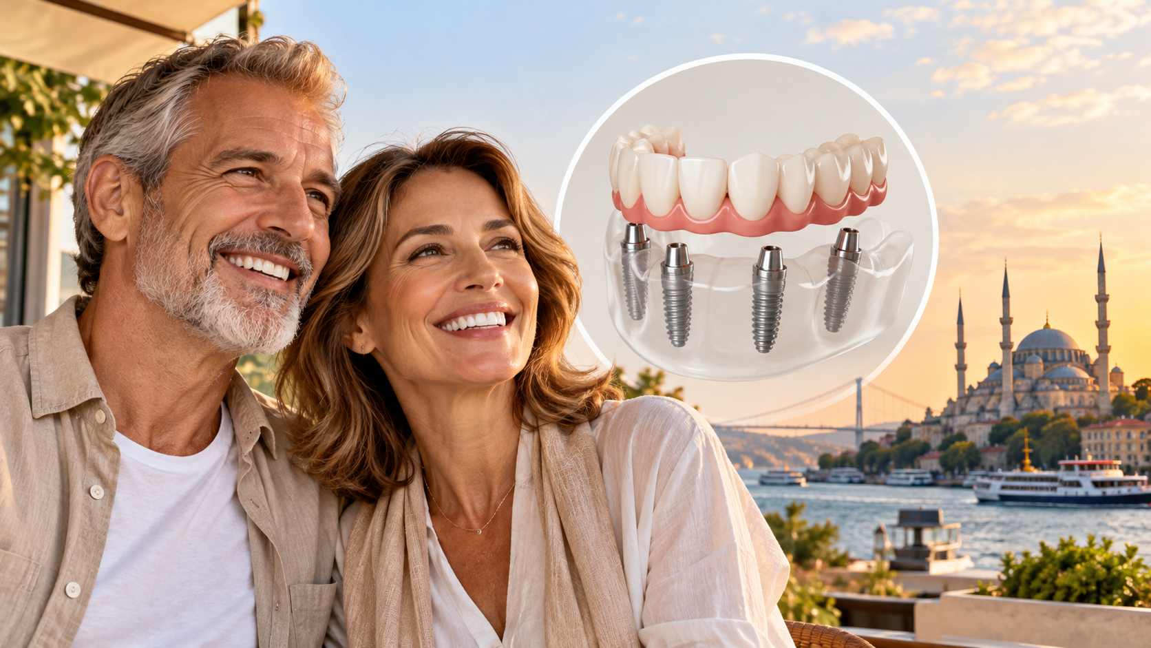 People with dental implants in Turkey smiling